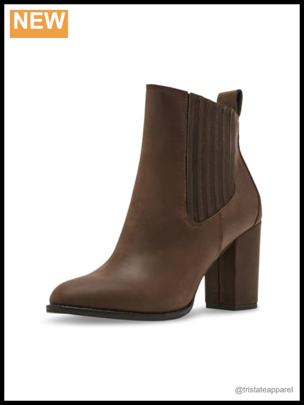 Waterproof Leather Chelsea Ankle Boots Block Heel Pull-On